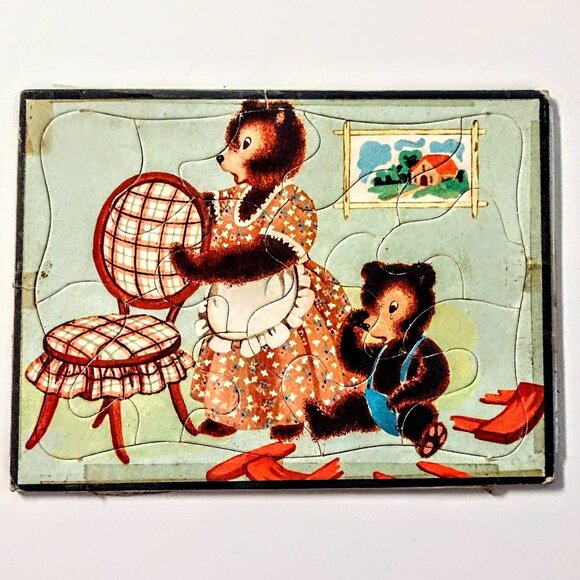 Set 4 Vtg Child's Inlay Puzzles (5.5" x 7.5", Est. 1950s) ~ Goldilocks & 3 Bears - Picture 7 of 12